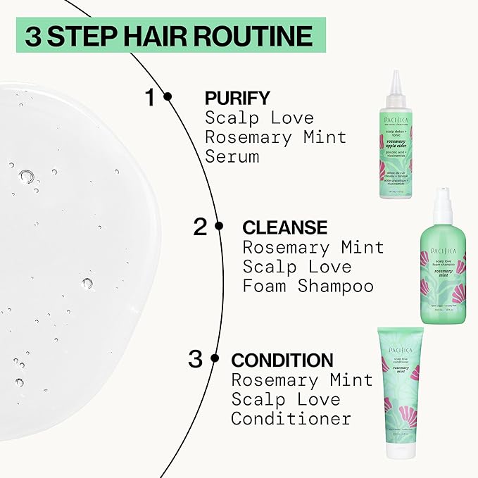 Pacifica Scalp Care Set β Rosemary Mint Daily Scalp Refresher, Detoxifying Serum & Clarifying Scalp Massager for Healthy, Hydrated Scalp, Vegan & Cruelty-Free