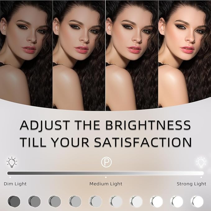 FENCHILIN Lighted Makeup Mirror Hollywood Mirror Vanity Makeup Mirror with Light Smart Touch Control 3Colors Dimmable Light Detachable 10X Magnification 360Β°Rotation(White)