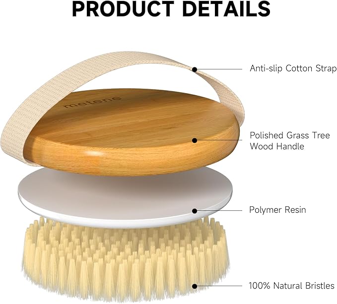 Metene Dry Body Brush for Radiant Skin, Exfoliates and Softens Skin, Improve Circulation, Body Scrubber with Soft and Stiff Bristles, Suitable for All Kinds of Skin