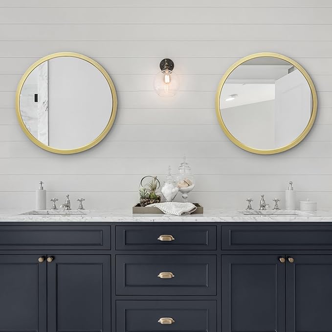 Americanflat 20" Round Mirror - Hanging Mirrors with Durable Frame - Modern Mirror for Bathroom, Bedroom, Living Room - Mirrors for Wall Display and Home Decor - Gold