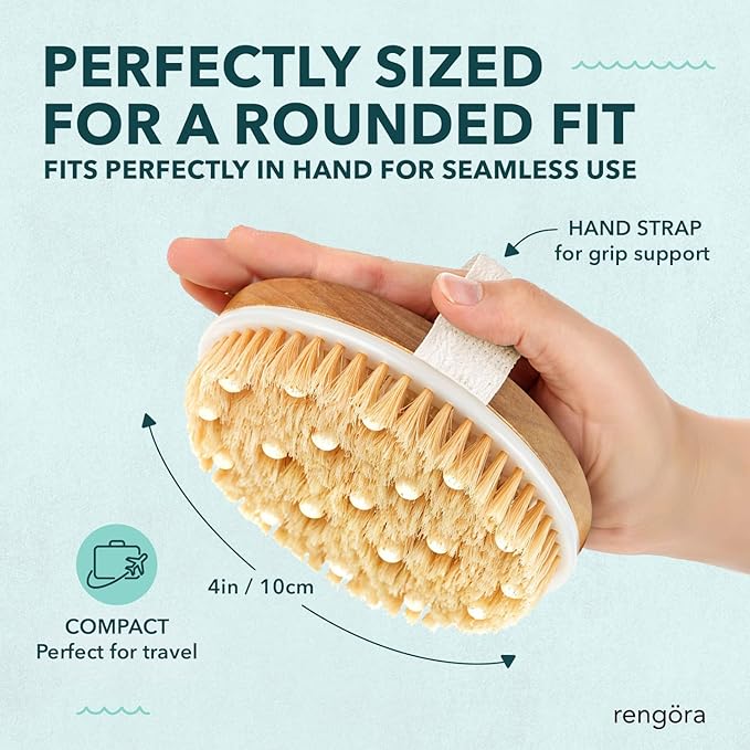 Dry Body Brush for Exfoliating - Natural Bamboo Skin Scrubber with Premium Bristles, Lymphatic Dry Brushing Body Brush for Showering, Exfoliating Tool Skin Renewal, Armpit Scrubber, Sauna Accessories