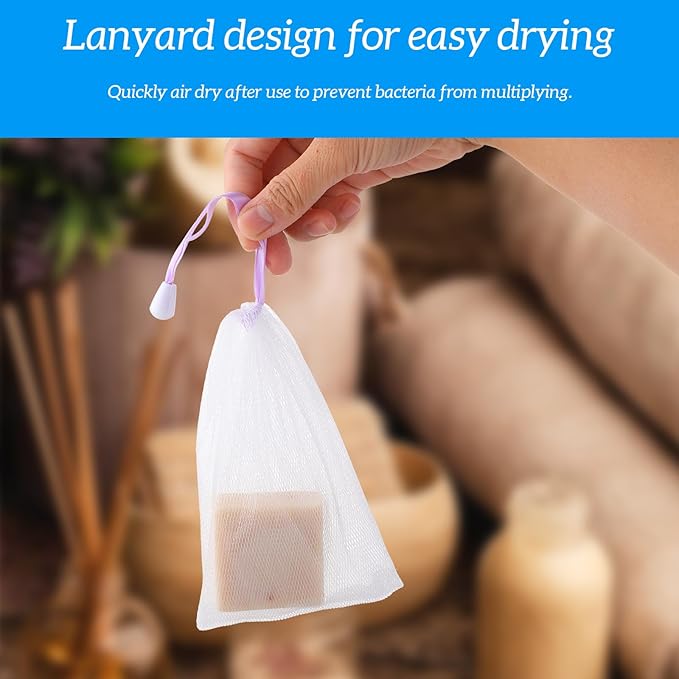 20 Pcs Soap Bag Colorful Exfoliating Soap Bag With Drawstring Thickened Ribbon Foaming Net Bags Body Cleansing Soaps Bags Suitable For Face Washing And Shower