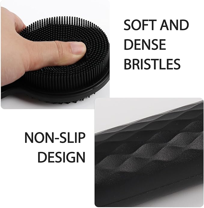 Silicone Back Scrubber for Shower - Adjustable Extendable (40-60 cm / 15.7"-23.6") Long Handle Body Brush with Foam-Generating Dual-Sided Heads for Men & Relaxing Massage Exfoliation