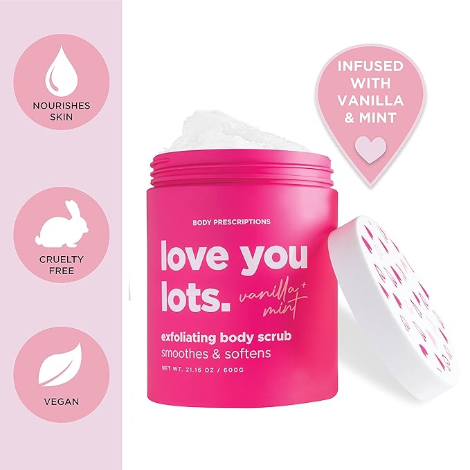 Body Prescriptions Exfoliating Body Scrub β Body Cleanser for Nourished, Ultra-Smooth Skin, Vanilla and Mint (Love You Lots)
