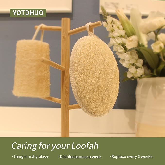 Natural Loofah with Handle(1Pack) Natural Loofah Pad(2Pack)