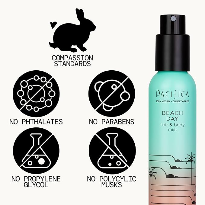 Pacifica Beach Day Hair Mist Perfume & Full Body Spray for Women - Body Mist Fragrance w/Bergamot, Orange Flower, Sandalwood, Amber, Musk & Suede Leather β Clean Beauty Alcohol-Free, Vegan 5 oz