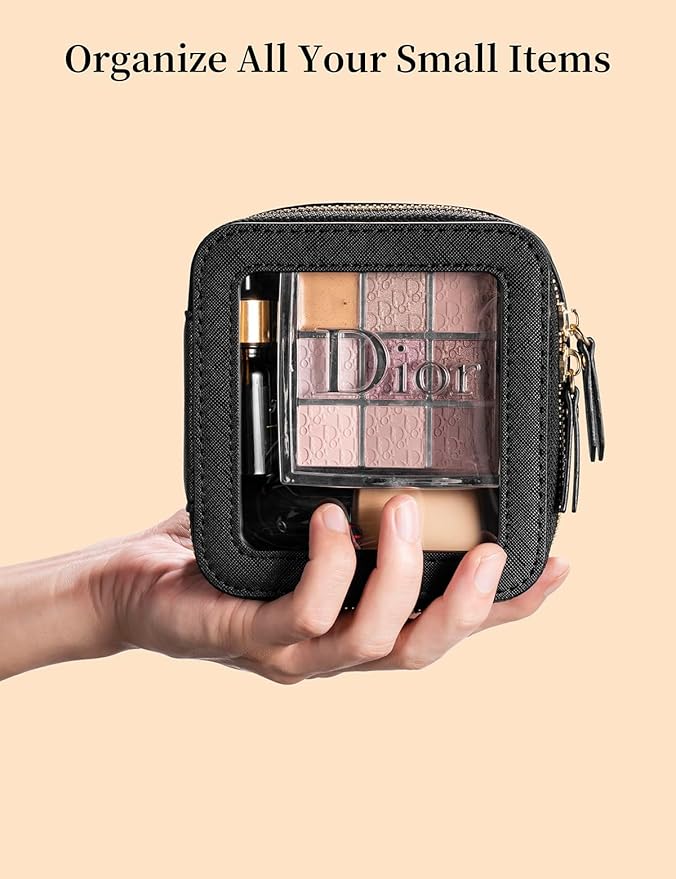 Mini Makeup Bag for Purse - Clear Travel Leather Toiletry Bag with Zipper - Car Organizer Bag - Small Waterproof Cosmetic Organizer Case for On-the-Go Essentials οΌMint GreenοΌ