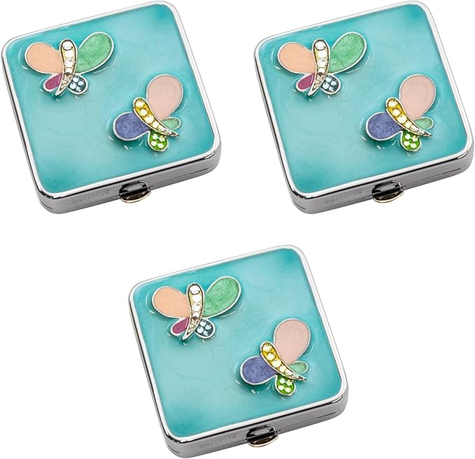 Stephanie Imports Set of 3 Double Sided Magnifying Compact Slim Mirrors (Sky Blue & Rhinestone Butterfly, Square)