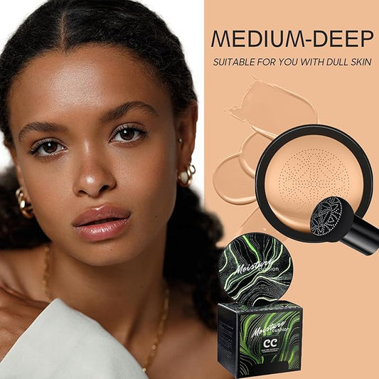 Mushroom Head Air Cushion CC Cream - BB Cream Foundation Makeup Moisturizing Concealer Long-Lasting, Cushion Foundation Full Coverage Self Adjusting for Mature Skin & All Skin Types οΌMedium Deep)