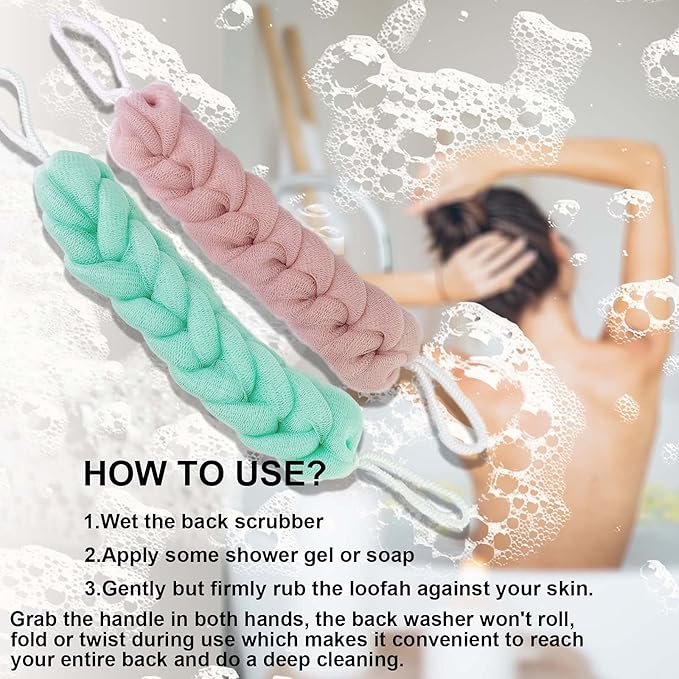 PPHAO - Back Scrubber for Shower - Long Loofah Sponge for Women - Bath Sponge - Loofah Back Scrubber for Shower Exfoliating for Men - 21.5 INCH - Green and Pink Loofah - 2 Pack