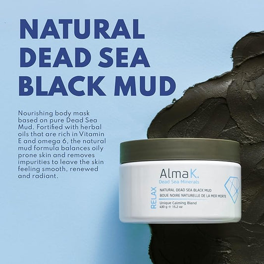 ALMA K Natural Dead Sea Black Mud Mask - Dead Sea Mud Mask for Women - Beauty Mask - Organic Mud Mask for Body - Natural Skin Care Products - 15.2 oz