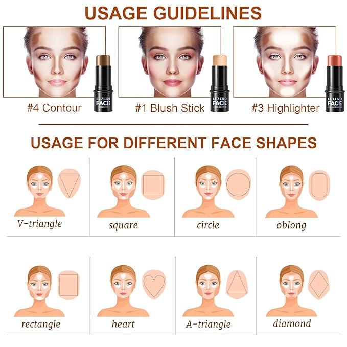 Lezero 3Pcs Contour Stick Makeup Kit, Shades with Highlighter, Blush and Bronzer Trio for Sculpt the Cheeks and Body, Longwear, Waterproof, Dewy & Matte Finish, MEDIUM (09,12,15)