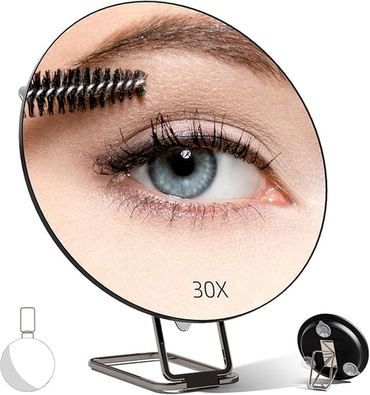Travel Magnifying Mirror 30x Large 6β Diameter Makeup Mirror with Magnification 30x, Portable Handheld Close Up Magnified Mirror with Stand & Suction Cups, Perfect for Makeup, Shaving, Deep Cleaning