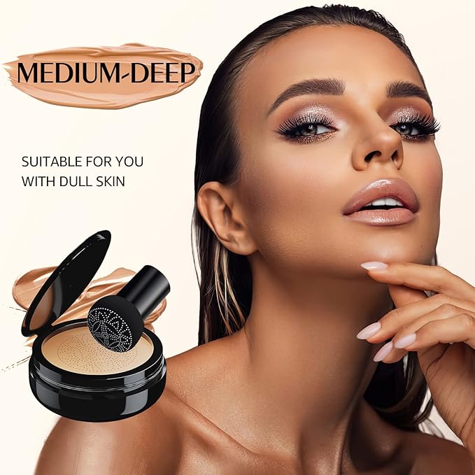 Mushroom Head Air Cushion CC Cream Foundation - Moisturizing & Long-Lasting BB Cream Concealer Makeup Base for All Skin Types, Brighten Long - Lasting Even Color Correcting Concealer (Medium Deep)