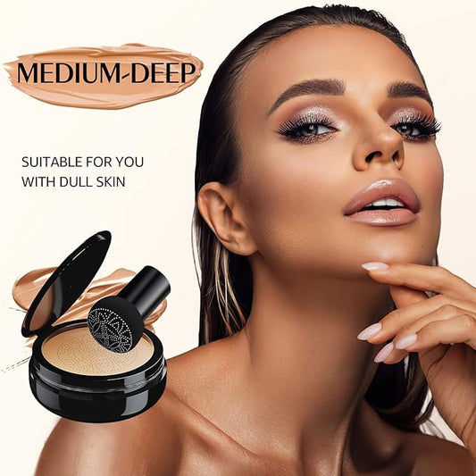Mushroom Head Air Cushion CC Cream Foundation - Moisturizing & Long-Lasting BB Cream Concealer Makeup Base for All Skin Types, Brighten Long - Lasting Even Color Correcting Concealer (Medium Deep)