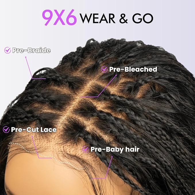 Braided Wigs for Black Women 200% Density Glueless Wigs Human Hair Pre Plucked Pre Cut 9x6 Lace Front Wig Deep Wave Human HairοΌBlack CurlyοΌ18inch