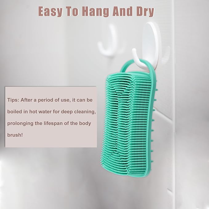 VOCOSTE Silicone Body Scrubber, 2 in 1 Body Brush Hair Scalp Massager, Soft Body Scrubbers for Use in Shower, Lathers Well Exfoliating Body Scrubber for All Skin Types, Green