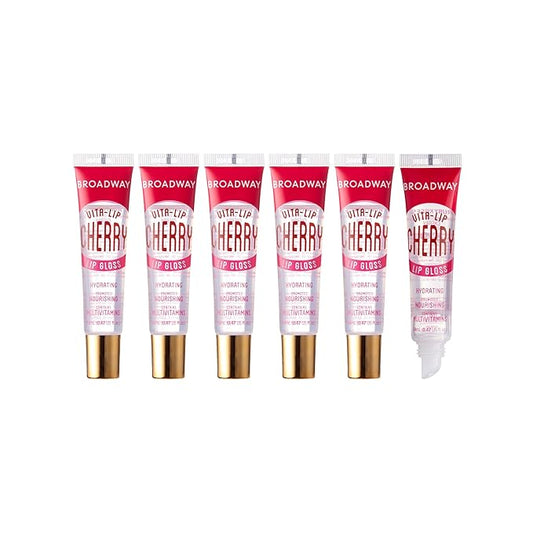 Ruby Kisses Broadway Vita-Lip Clear Lip Gloss 6pcs (Cherry), Ultra-Hydrating & Soothing Formula with Vitamin Oils, High-Shine Non-Sticky Finish, Healing Glossy Lip Balm Locks in Moisture