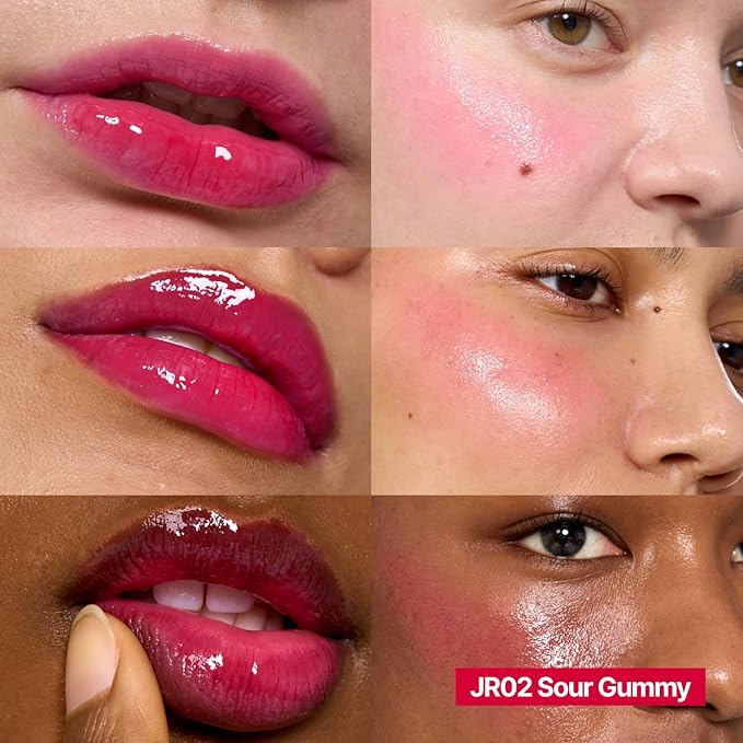 Glowy Jelly Pot + Keychain SET | Dewy Jelly Lip & Blush Color, Tinted Glow Jelly Balm, Dewy Buildable Finish β Sour Gummy (Berry Red) | 0.14 oz