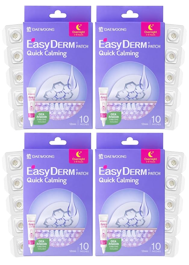 EasyDerm Quick Calming Magnesium Patches β 40 Patches (4 Pack), Hydrocolloid Acne Spot Treatment with Tea Tree & Cica, Bulk Value Pack for Acne-Prone Skin, Ideal for Home Skincare