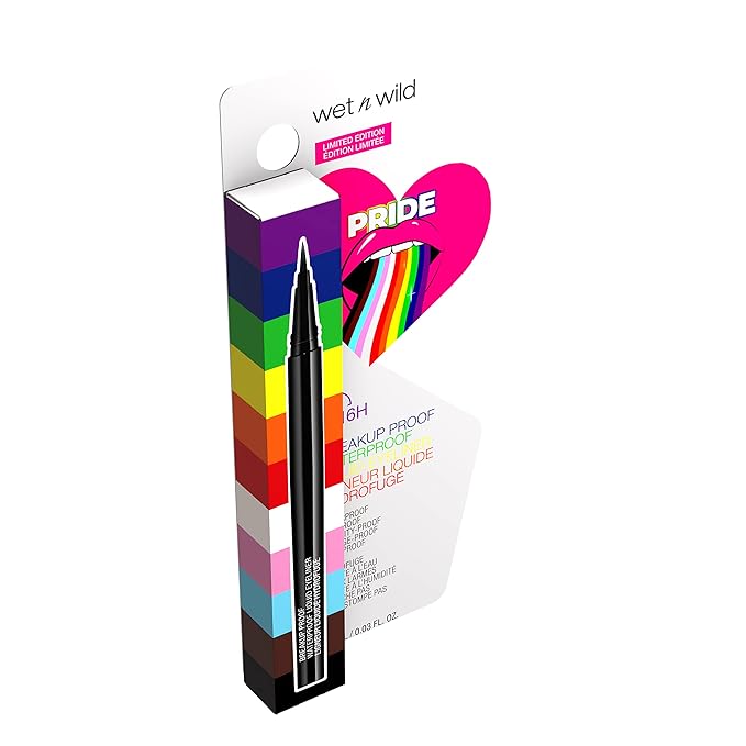 wet n wild Pride Breakup Proof Waterproof Liquid Eyeliner Pen, Smudge-Proof & Flake-Proof Rich Black Pigment, Ultra-Fine Precision Brush Tip, Cruelty-Free - Black