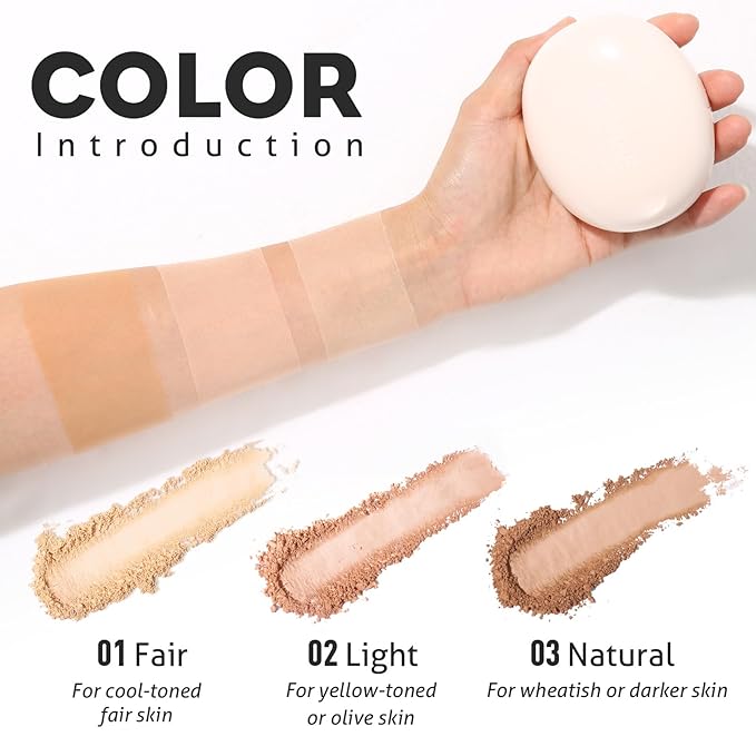 UCANBE 2-in-1 Pressed Face Powder & Foundation Makeup, Matte Oil Control Flawless Setting Powder, Korean Makeup,Waterproof Long Lasting Finishing Powder (Light)
