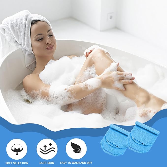 2 Pack Exfoliating Back Scrubber with Handles,Nylon Back Exfoliator Extended Length Back Washers Stretchable for Body Cleans Skin Massages for Women Men(Blue)
