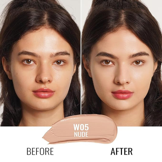 Oulac Foundation Make Up, Skincare Infused With Aloe Leaf And Vitamin E, Medium to High Coverage Liquid Foundation, Foundation Vegan 30ml, ShadeοΌNude 05