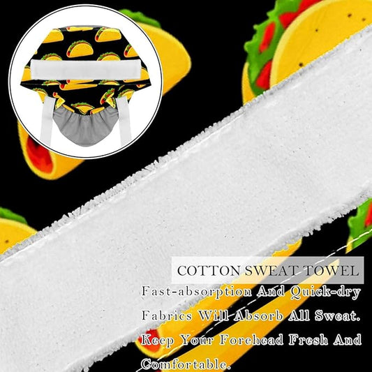 2 PCS Bouffant Cap with Button Ponytail Pouch Working Cap Sweatband Adjustable Surgical Cap Black and White Cow