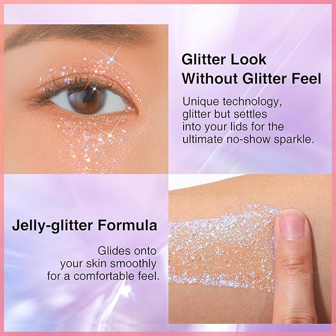 MIELIKKI Glitter Gel for Face and Body, Sparkling Holographic Body Shimmer Gel, Reflective Diamond Sequins Pigment for Eye Lip Hair Nails Paint, Festival Rave Accessories, 01