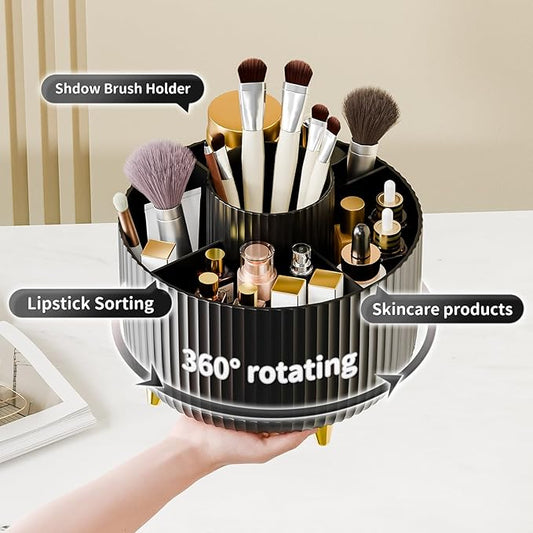 360Β° Rotate Makeup Brush Holder Organizer, Makeup Organizers Countertop, Makeup organization and Skincare Storage with Gift Box Packing for Vanity, Desktop, Bathroom (Black)