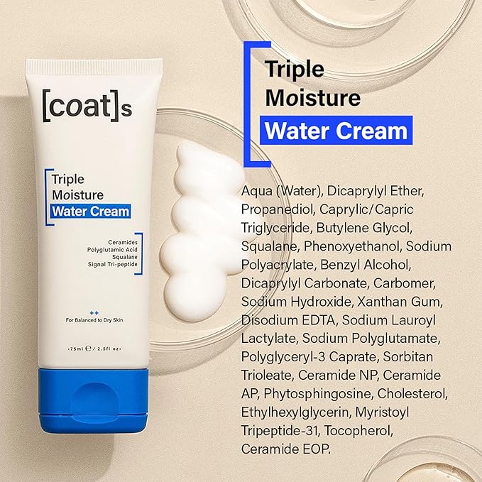 COATS Triple Moisture Water Cream β Lightweight, Oil-Free Face Moisturizer β Protects the Skin Barrier for Long-Lasting Hydration β Dermatologically Approved, Designed for Teens + Young Skin β 2.5 oz