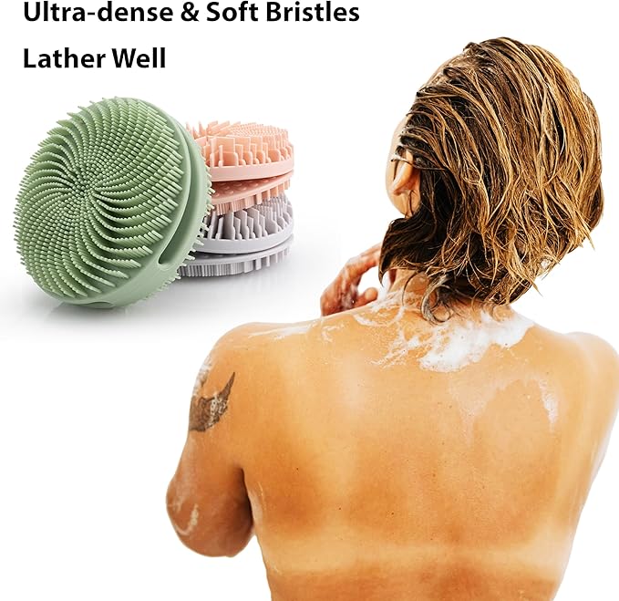 4 PC Silicone Exfoliating Body Scrubber, Silicone Body Shampoo Brush, Soft Silicone Loofah for Sensitive Skin, Shower Silicone Hair Scalp Massager, Easy to Clean, Lather Well