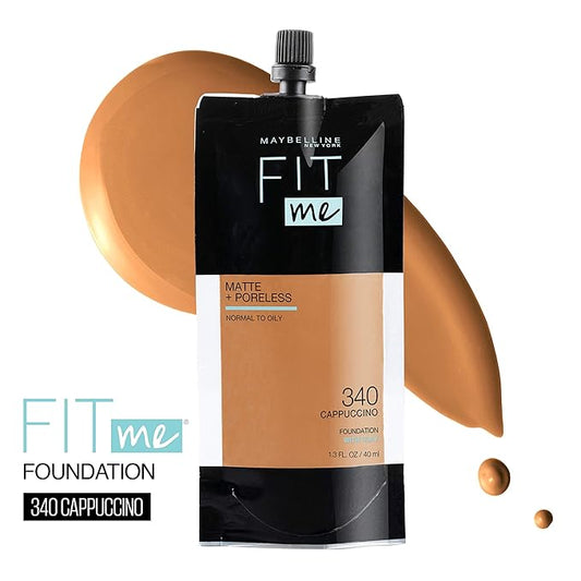 Maybelline New York Fit Me Matte + Poreless Liquid Foundation, Pouch Format, 340 Cappuccino, 1.3 Ounce