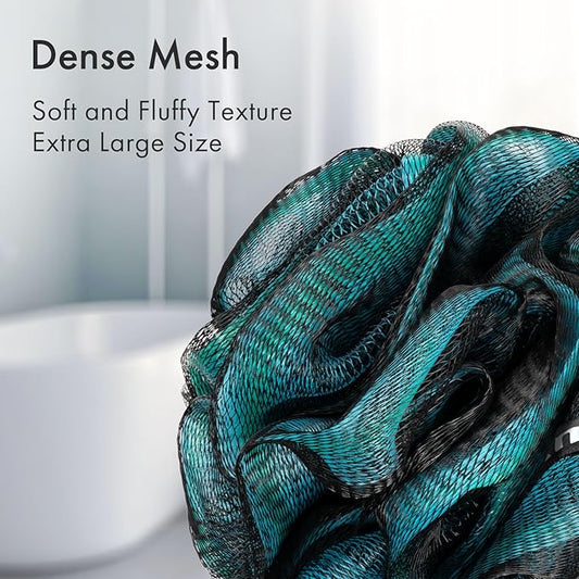 AmazerBath Charcoal Loofah Sponge, Large Shower Loofah 75g/PCS - Body Scrubber Loofa Set of 4 - Charcoal Blue, Gray, Pink & Army Green, Bath Sponge for Men and Women