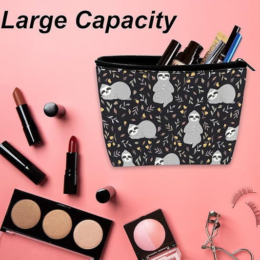 Makeup Bag for Purse, Waterproof Funny Cute Baby Sloths Leaves Cosmetic Bag for Women, Zipper Travel Toiletry Gift 9.5Γ5.9 Inch