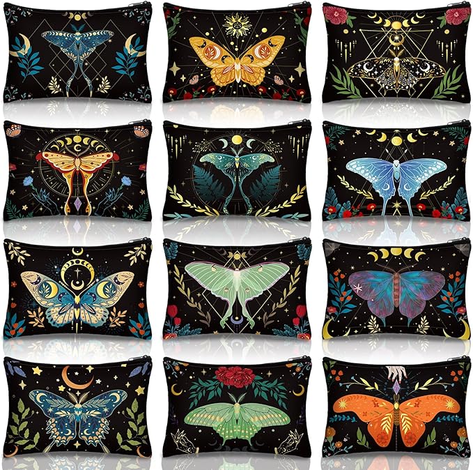 Kajaia 12 Pcs Butterfly Makeup Bags Cute Portable Travel Purse Toiletry Pocket Make up Organizer Storage Zipper Pouch Makeup Brush Cosmetic Bags for Women Adult Aesthetic Stuff