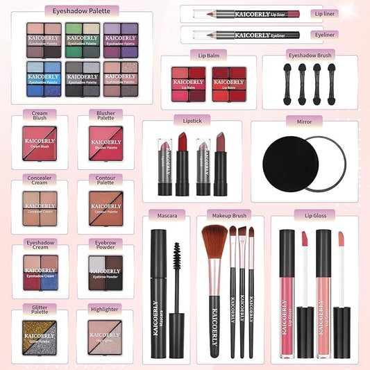 Makeup Kit for Women Girls, Fashionable Make Up Present Set for Beginners Professionals Traveler with Case, Makeup Essential with Eyeshadow Palette, Lip Gloss, Mascara,Foundation Face Primer(Pink)