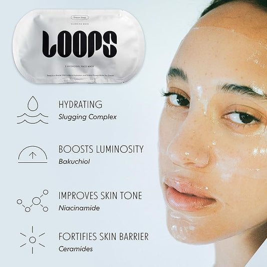 LOOPS DREAM SLEEP - Nighttime Slugging Hydrogel Facial Mask w/Natural Oils, Vitamins, Antioxidants, & Fatty Acids - Restored Skin, Toned, Plump, Hydrated - 5 pc