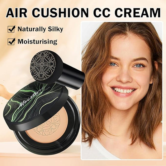 2Pcs Air Cushion CC Cream Foundation Mushroom Head Moisture Cushion Cover Up BB Cream Makeup for Moisturizing Oil Control Concealer Brighten Skin Tone #Natural Color