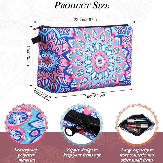 Kajaia 30 Pcs Makeup Bags Bulk Cosmetic Bag Graduation Gifts Mandala Flower Pouches Portable Zipper Makeup Pouch Waterproof Travel Toiletry Bag for Women Teacher Birthday Thanksgiving Christmas Gifts