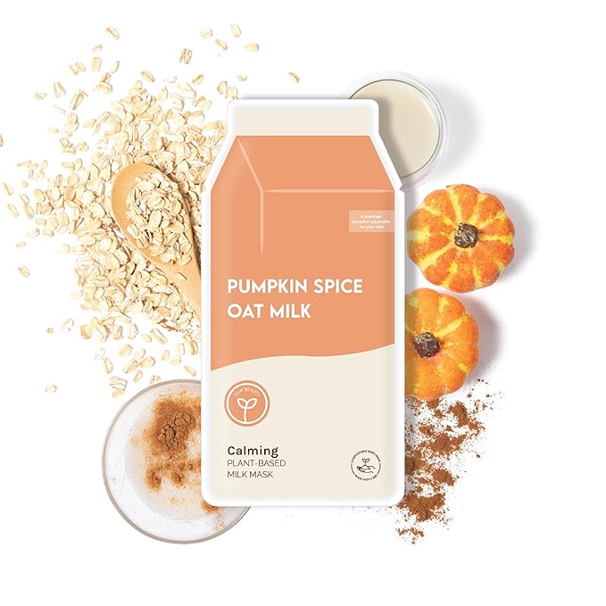 ESW Beauty Pumpkin Spice Oat Milk β Calming Plant-Based Milk Face Mask (6-Pack) β Pumpkin Extract for Dry, Sensitive Skin β Soothes, Reduces Oil & Fights Breakouts