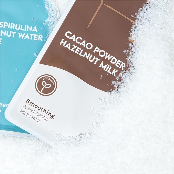 ESW Beauty Cacao Powder β Smoothing Plant-Based Milk Face Mask (6-Pack) β Cacao & Hazelnut for Aging & Sensitive Skin β Plumps, Softens & Promotes Youthful Complexion