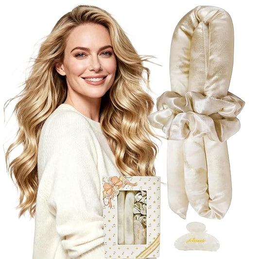Serenade Sparkling Satin Heatless Curls Overnight, Heatless Hair Clurer Curling Rod Headband, No Heat Curling Rod Hair Roller for Women and Girls to sleep in, White