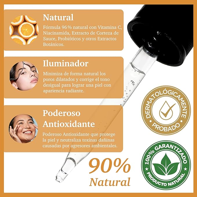Purifect Natural Vitamin C Vegan Facial Serum - Enhances Skin Radiance, Hydration, and Firmness with Niacinamide & Vitamin E, 30ml (Made in the USA)