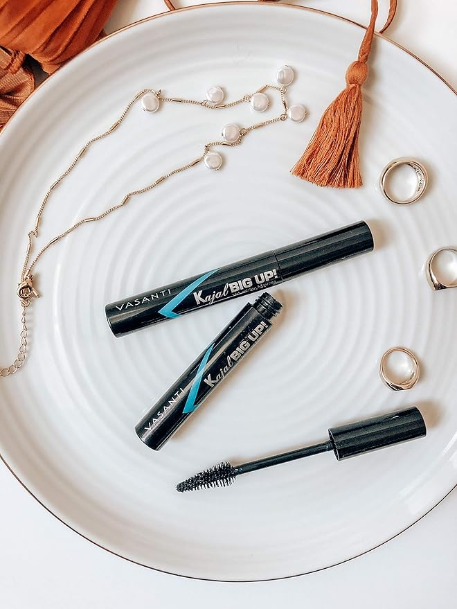 VASANTI Kajal Big Up, Volumizing Mascara (Black) - Long Lasting, Water resistant, Sumdge proof, Intense Volume, Safe for Sensitive Eyes, Non Clumping, Kohl Free, Eye Mascara