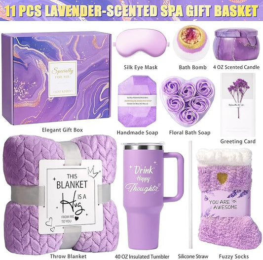 Birthday Gifts for Women Self Care Gifts Get Well Soon Gifts, Happy Birthday Spa Gift Baskets w/Flannel Blanket 40 OZ Tumbler Care Package for Mom Wife Sister Best Friend Her Daughter