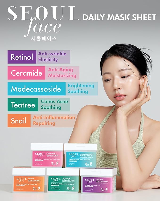 DERMAL Seoul Face Retinol 3X Daily Quick Mask 36 Sheet β Korean Skincare Vegan Tencel Facial Masks - Anti Aging, Wrinkle Improvement Mask Sheets with Collagen, LHA, Peptide