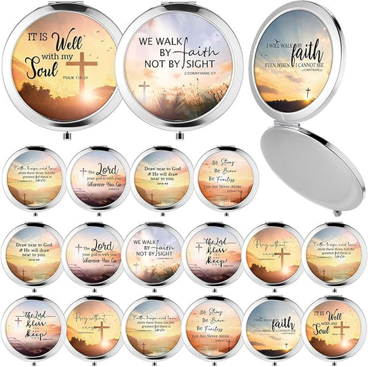 18 Pcs Christian Compact Mirrors Gifts for Women Bulk Religious Pocket Mirror with Bible Verse Inspirational Scripture Quote Church Group Party Favors for Mother Teacher Nurse Friends