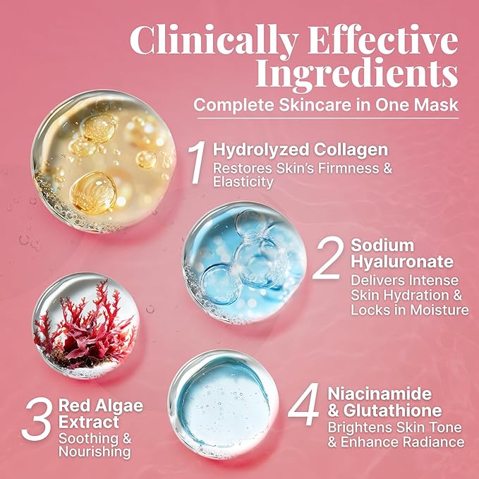 Bio Collagen Face Mask Overnight, 6 Pack β Hydrogel Korean Face Masks, Hydrating Collagen Mask for All Skin Types, Anti-Aging Face Masks Skincare, Deep Moisturizing, Improves Elasticity & Radiance